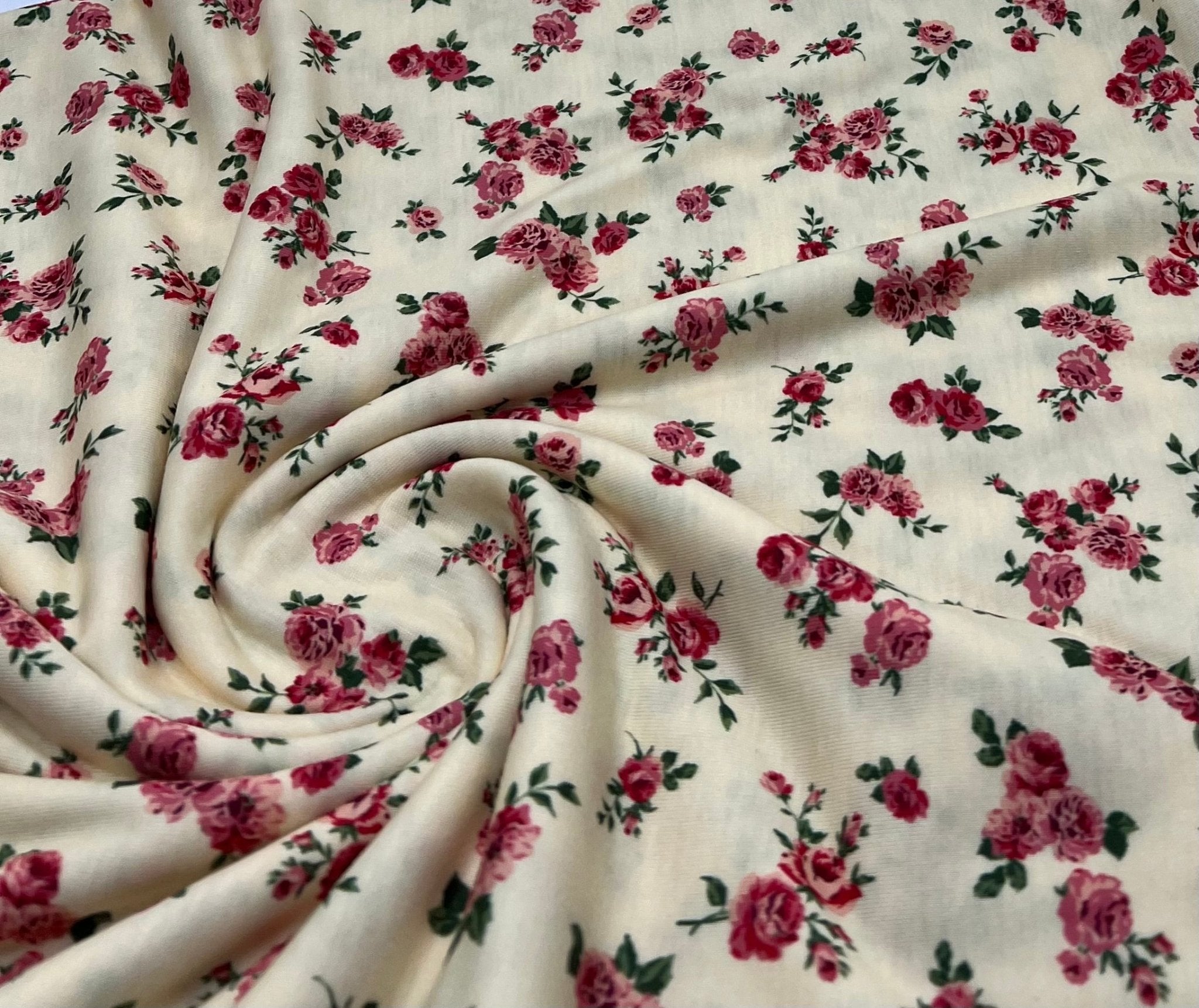 Yellow Rose Ditsy Floral Print Soft Spun Poly Stretch Fabric - T9 Fabrics